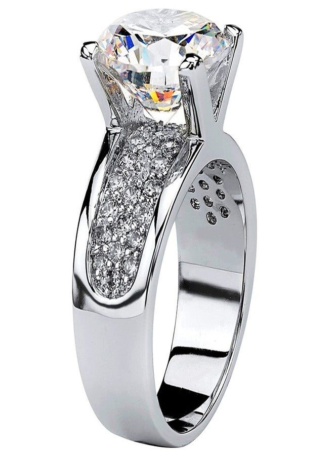 RKKOJJO 925 Sterling Silver Shiny Gem Ring Cubic Zirconia Rings CZ Diamond Multi Row Ring Eternity Engagement Wedding Band Ring for Women (US Code 9) - Image 2